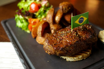Steak on a restaurant table