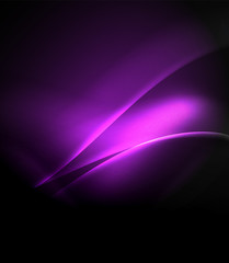 Dark space with shiny neon light motion waves. Abstract concept graphic element. Vector neon background. Technology background