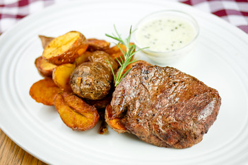 Steak on a restaurant table