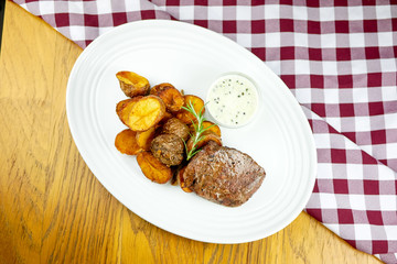 Steak on a restaurant table