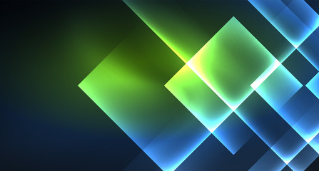 Neon glowing techno square rectangle lines, blue hi-tech futuristic abstract background