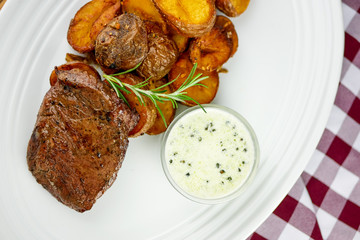 Steak on a restaurant table