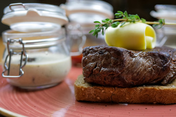 Steak on a restaurant table