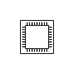 Computer chip line icon. Microchip linear style sign for mobile concept and web design. CPU, Processor outline vector icon. Symbol, logo illustration. Vector graphics
