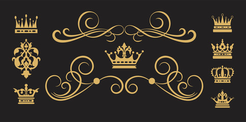 Design elements. Gold on black. Vector