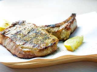 Steak on a restaurant table