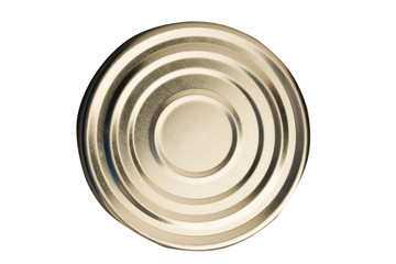 Tin can on concrete background. top view