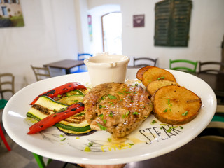 Steak on a restaurant table