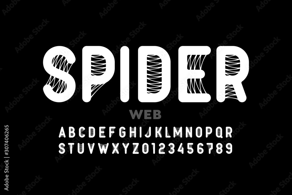 Fototapete spider web style font design, alphabet letters and numbers