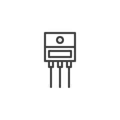 Power transistor microchip line icon. linear style sign for mobile concept and web design. Electric transistor chip outline vector icon. Symbol, logo illustration. Vector graphics