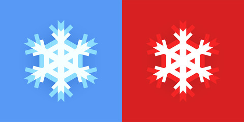 Set of Snowflake icon for Christmas design on blue and red background. Creative graphic elements for Winter holidays.