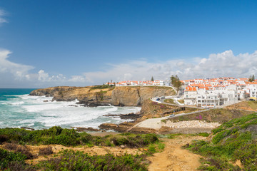 Zambujeira do mar coastline with cliff and beach, Alentejo, Portugal