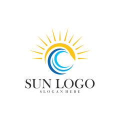Obraz premium Sun with water logo design vector template, Icon symbol, Illustration