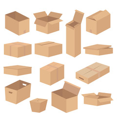 Set of Cardboard box mockup for your design on white, stock vector illustration