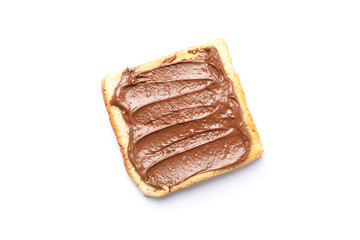 Toast with chocolate cream isolated on white background