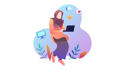 Woman Modern Characters Flat Design with Gradient Color Vector Illustration with Start Up Concept