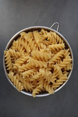 pasta in a metallic bowl