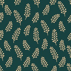 Seamless christmas pattern with spruce branches, berries. Vector new year seamless pattern. Fir spruce and berries seamless pattern for christmas packaging, textiles, fabric wallpaper illustration.