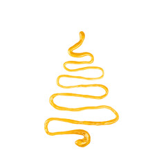 Creative Christmas tree made of yellow gold slime. Isolated image.