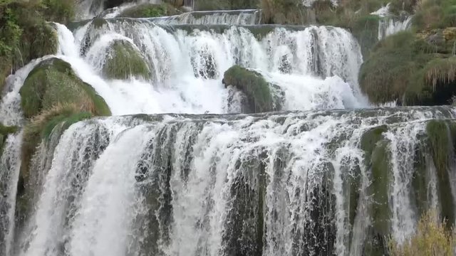Closeup view of the cascading Skradinksi Bul Falls located in Krka National Park in Croatia