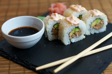 Sushi on a restaurant table