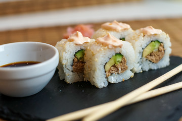 Sushi on a restaurant table