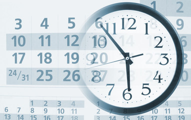 Time, planning and appointment concept with clock and calendar page
