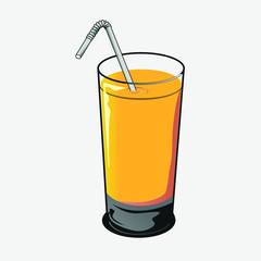 glass with orange juice and a straw for drinks is drawn in vector eps