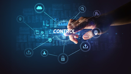 Hand touching CONTROL inscription, Cybersecurity concept