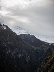Landscape of mountains with snowy peaks in Picos de Europa in Cantabria