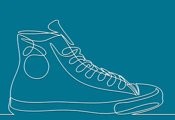 Tuinposter Continuous one line drawing sneakers © nikvector