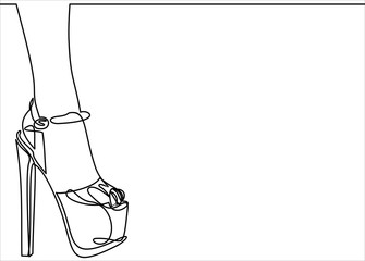 Woman's leg and high heel shoes-continuous line drawing