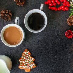 gingerbread. gifts and holiday, happy New Year. festive background. food background. top view