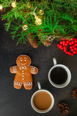 gingerbread. gifts and holiday, happy New Year. festive background. food background. top view