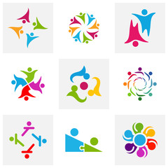 Fototapeta na wymiar Set of Community logo design inspiration vector template, Social relationship logo and icon, Adoption care logo concept, Icon symbol