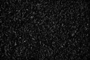 Natural fire ashes with dark grey black coals texture. It is a flammable black hard rock. Space for...