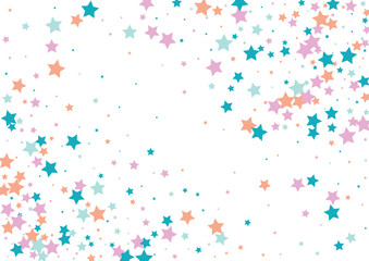 Festive color star confetti background. Abstract frame confetti texture for holiday, postcard, poster, website, carnivals, birthday and children's parties. Cover confetti mock-up. Wedding star layout