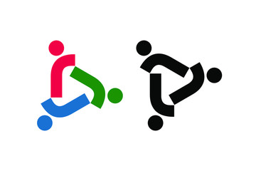 three people connected with letter r concept with colorful and one black color ready to use