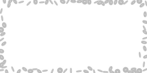 Chinese yuan coins falling. Scattered black and wh