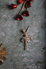 Creative Christmas layout made of christmas winter decoration. Flat lay. Nature New Year concept.