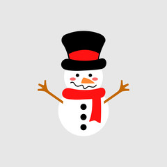 Cute snowman with hat and scarf - vector. Snowman head. Vector illustration