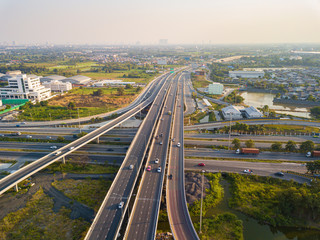 Aerial view of road junction from above