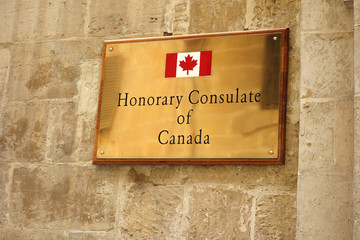 Plaque of the Honorary Consulate of Canada, the Canadian Embassy in Valletta, Malta