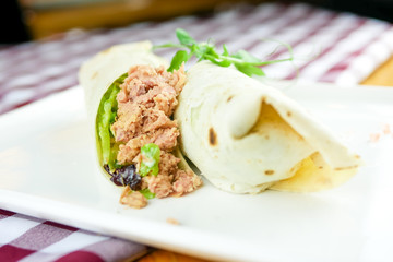 Tortilla on a restaurant table