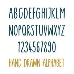 Hand drawn alphabet. Hand lettering upper case font. Vintage style letters. Part of set.