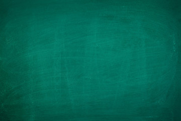 Working place on empty rubbed out on green board chalkboard texture background for classroom or wallpaper, add text message.