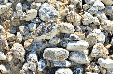 Natural gray gypsum stone. Close up image of stones with black and white. Industrial mining area. Limestone mining, quarry - Image