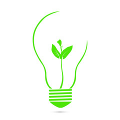 Green sprout in green  light bulb, environmental clean energy ecology concept vector illustration