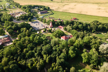 Beautiful small green village from above