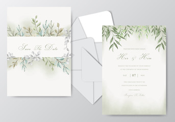 Elegant Watercolor Wedding Invitation Cards with Beautiful Leaves